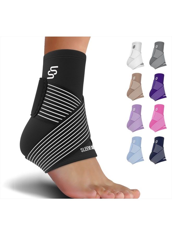 SS SLEEVE STARS Sleeve Stars Ankle Brace for Women & Men, Plantar Fasciitis Relief w/ Ankle Support Strap for Ankle Compression Sleeve, Tendonitis, Sprain & Heel Protector Wrap, Heel Brace for Heel Pain (Single/Black  - Image 1