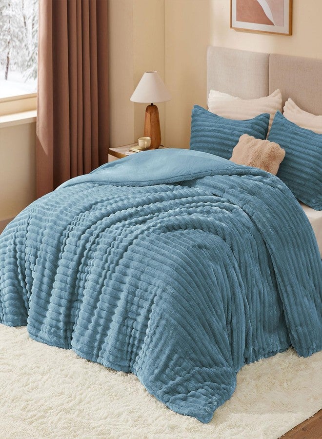 BEDELITE Fleece Twin Comforter Set -Super Soft & Warm Fluffy Blue Fog Bedding, Luxury Fuzzy Heavy Bed Set for Winter with 1 Pillow case - Image 2