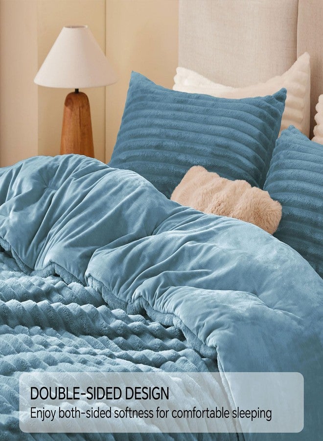 BEDELITE Fleece Twin Comforter Set -Super Soft & Warm Fluffy Blue Fog Bedding, Luxury Fuzzy Heavy Bed Set for Winter with 1 Pillow case - Image 5