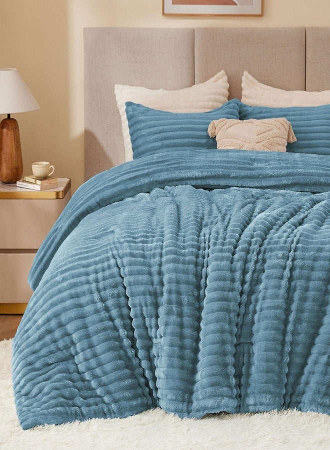 BEDELITE Fleece Twin Comforter Set -Super Soft & Warm Fluffy Blue Fog Bedding, Luxury Fuzzy Heavy Bed Set for Winter with 1 Pillow case - Image 1