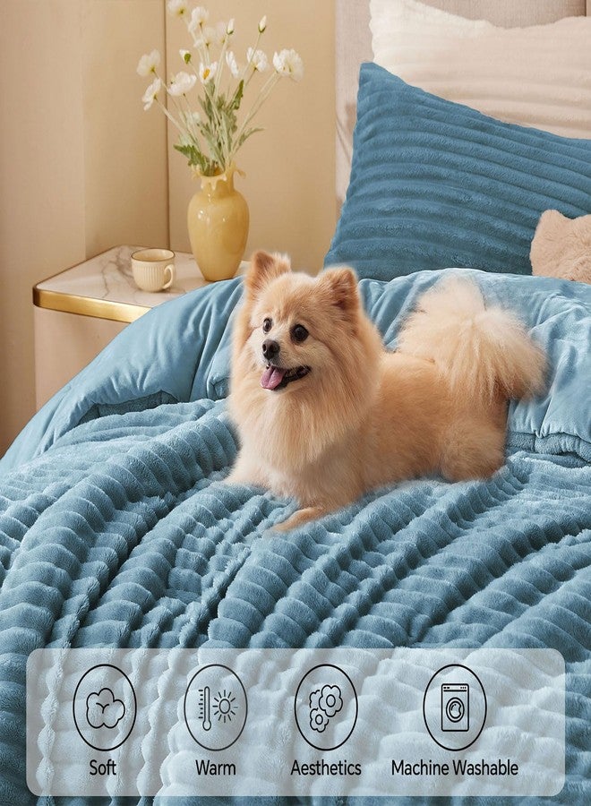 BEDELITE Fleece Twin Comforter Set -Super Soft & Warm Fluffy Blue Fog Bedding, Luxury Fuzzy Heavy Bed Set for Winter with 1 Pillow case - Image 3
