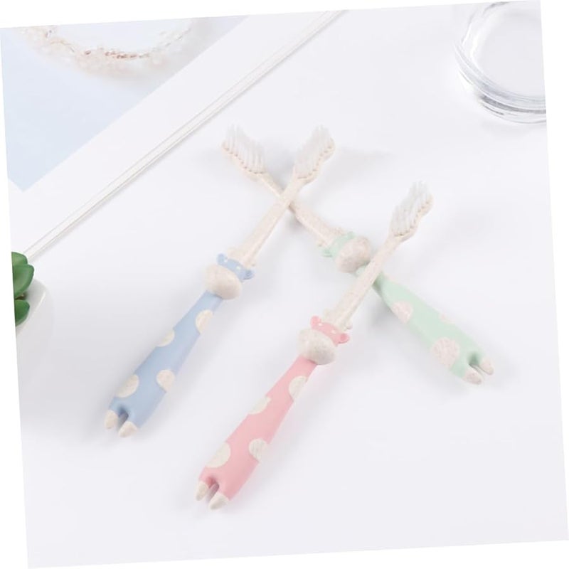 VALICLUD Kids Toothbrush Set 3Pcs Soft Bristles Wheat Straw Material Small Head Design - Image 3