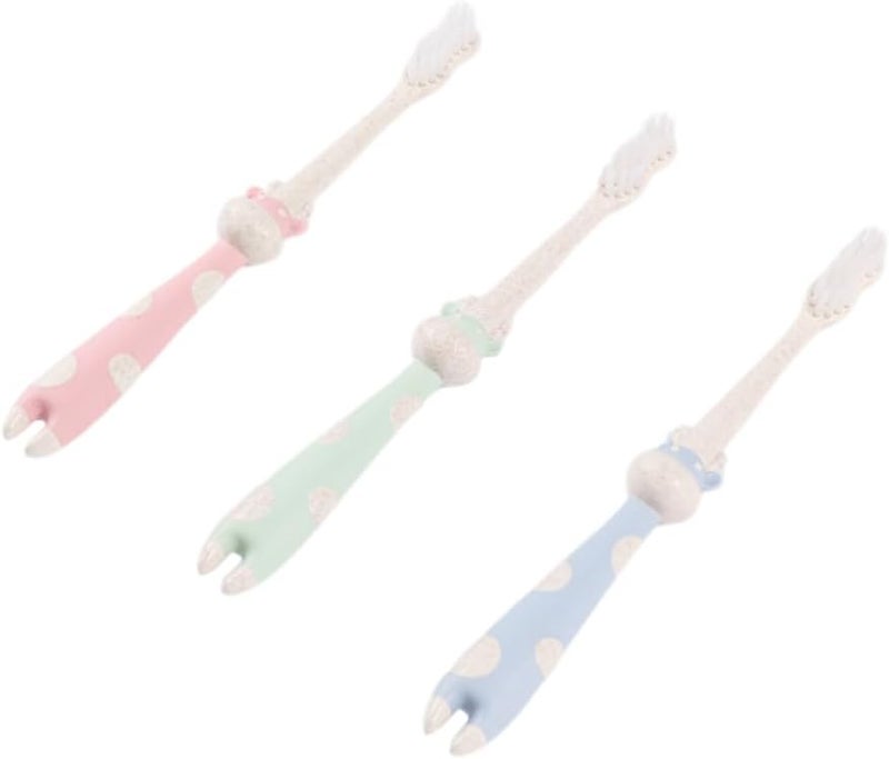 VALICLUD Kids Toothbrush Set 3Pcs Soft Bristles Wheat Straw Material Small Head Design - Image 2