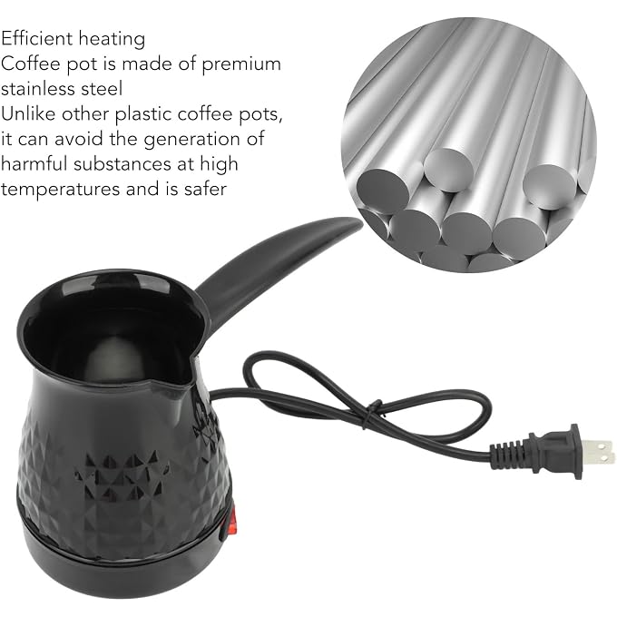 Focket Coffee Maker, ABS Stainless Steel Electric Arabic, Greek & Turkish Coffee Pot, 600ml Even Heating Tea Maker Kettle with Removable & Anti Scald Handle for Greek Arabic Tea, Milk, Butter - Image 3
