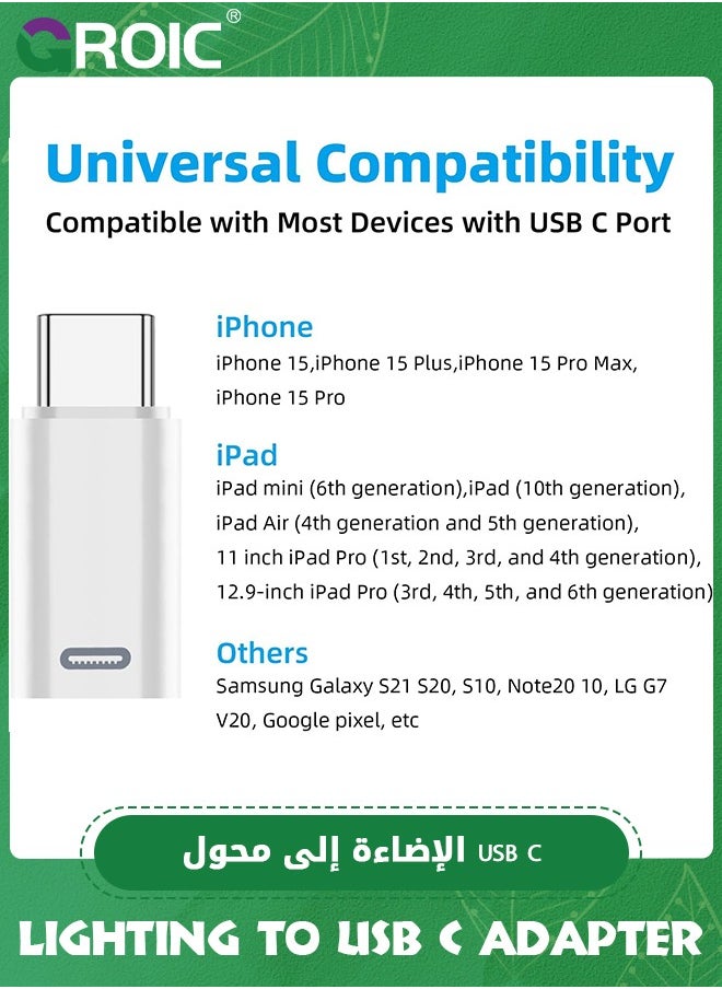 GROIC - 2 Pack White USB-C Male to Lightning Female Adapter, USB Type C to Lightning Connector for iPhone 15/15 Plus/15 Pro/15 Pro Max, iPad Air, Support PD Fast Charging and Data Transfer - Image 1