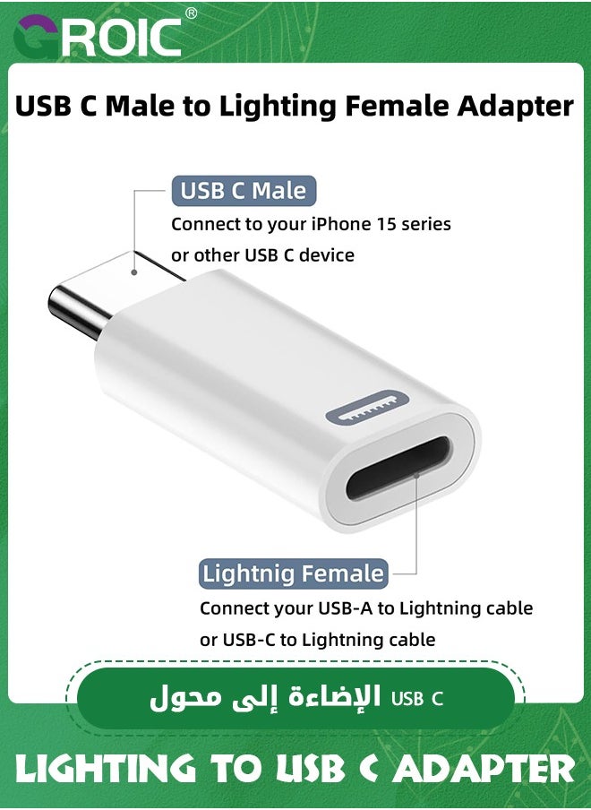 GROIC - 2 Pack White USB-C Male to Lightning Female Adapter, USB Type C to Lightning Connector for iPhone 15/15 Plus/15 Pro/15 Pro Max, iPad Air, Support PD Fast Charging and Data Transfer - Image 1