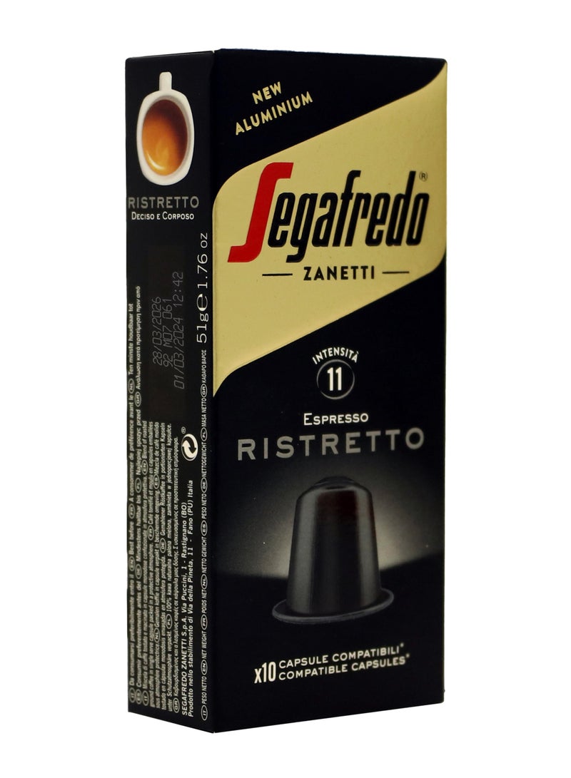 Segafredo Ristretto Aluminium Nespresso Compatible Coffee Capsules 10 Capsules (51g) - Image 2
