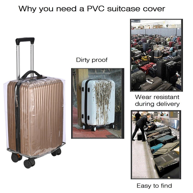 FABULWAY Clear PVC Suitcase Cover - Thick, Transparent, Waterproof & Dustproof - Wheeled Luggage Protector (20") - Image 5
