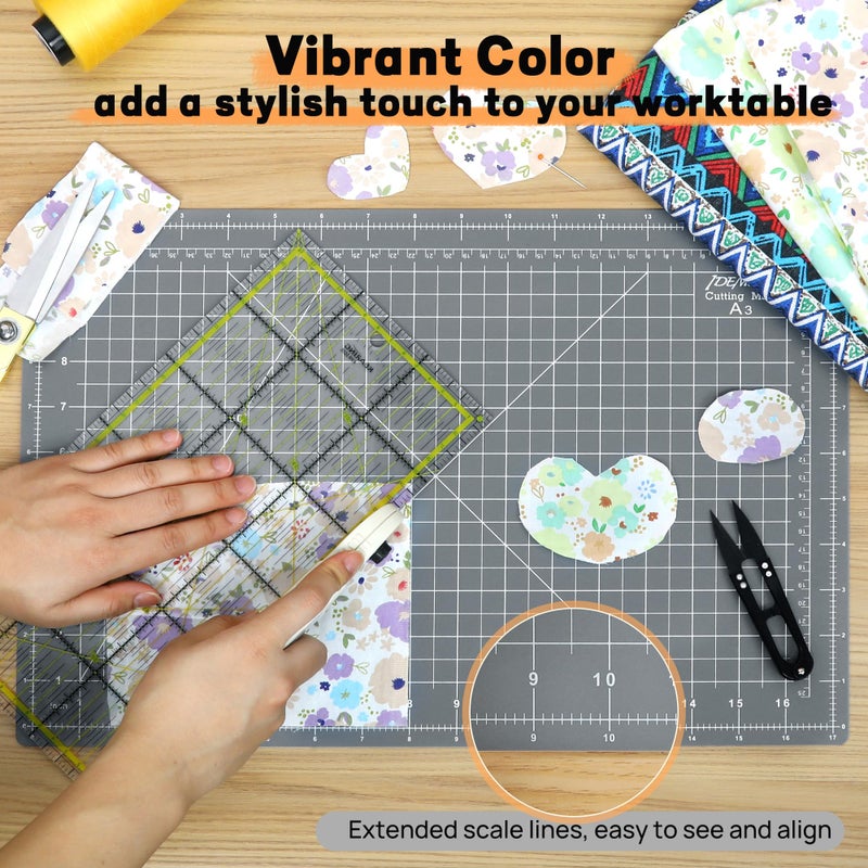 Idemeet Premium Self Healing Cutting Mat 18'' x 12'', A3 Non-slip Sewing Mat for Quilting, 5-Ply Rotary Cutting Board Double-Sided for Crafts Cutting Fabric Scrapbooking Modeling Projects, Anthracite Gray - Image 3