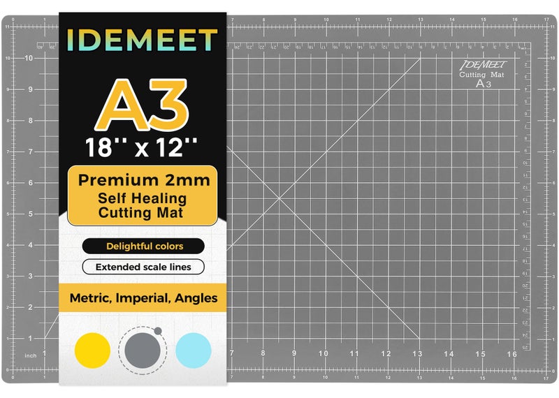 Idemeet Premium Self Healing Cutting Mat 18'' x 12'', A3 Non-slip Sewing Mat for Quilting, 5-Ply Rotary Cutting Board Double-Sided for Crafts Cutting Fabric Scrapbooking Modeling Projects, Anthracite Gray - Image 1