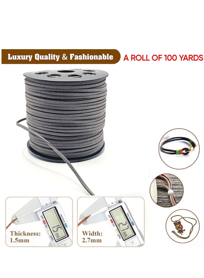 2.6mm Grey Suede Cord, 100 Yards Flat Faux Leather Cord for Necklaces, Bracelets, Jewelry Making, Beading and DIY Crafts - Image 3