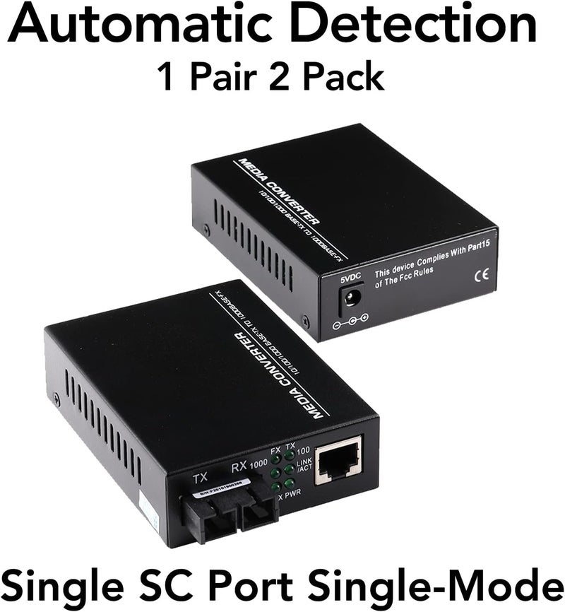 GESD A Pair 2 Pack SC Single Mode Gigabit Ethernet Media Converter 10/100/1000Mbps Bi-Directional Single SC Fiber Ethernet Transceiver up to 20km RJ-45 Port 10/1000Base-TX to 1000Base-FX 1310-nm - Image 2