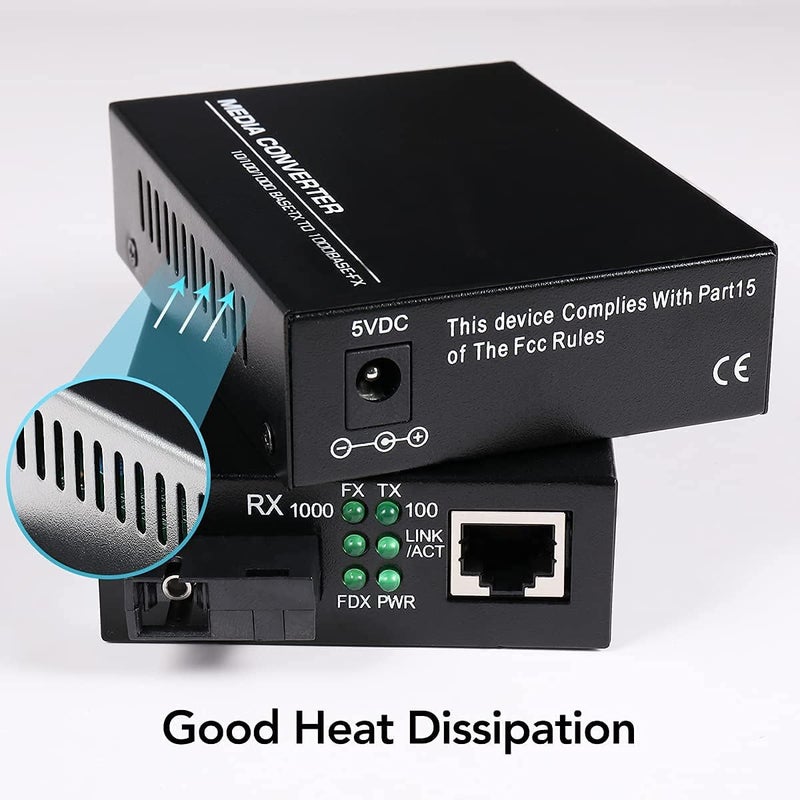 GESD A Pair 2 Pack SC Single Mode Gigabit Ethernet Media Converter 10/100/1000Mbps Bi-Directional Single SC Fiber Ethernet Transceiver up to 20km RJ-45 Port 10/1000Base-TX to 1000Base-FX 1310-nm - Image 4
