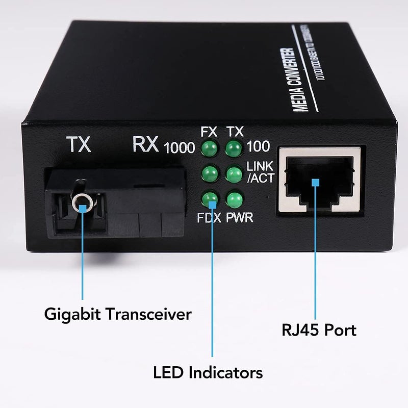 GESD A Pair 2 Pack SC Single Mode Gigabit Ethernet Media Converter 10/100/1000Mbps Bi-Directional Single SC Fiber Ethernet Transceiver up to 20km RJ-45 Port 10/1000Base-TX to 1000Base-FX 1310-nm - Image 3