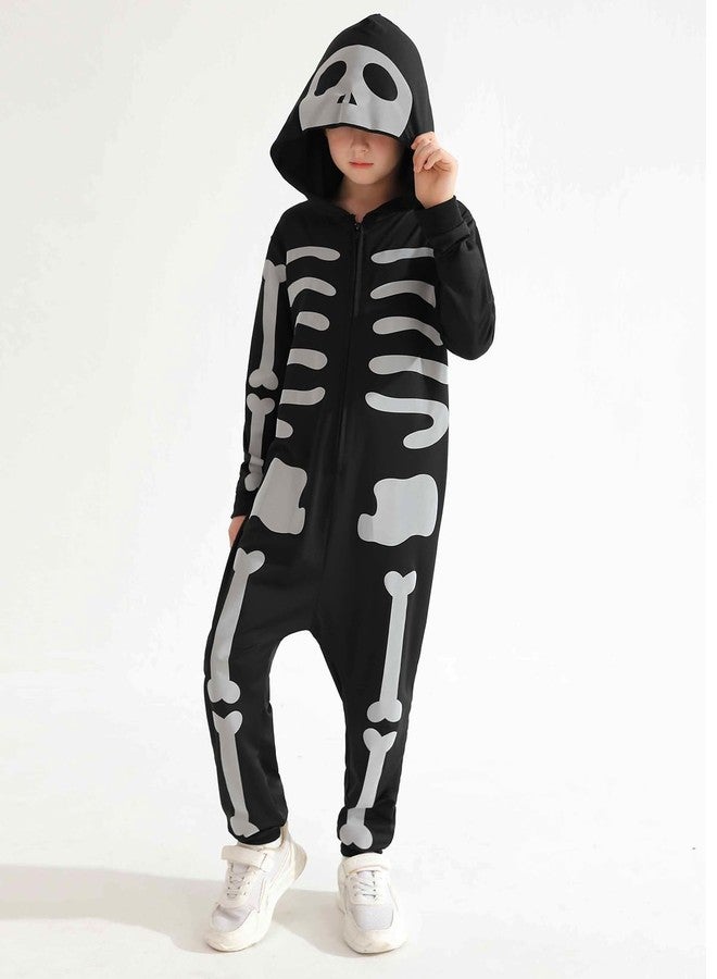 ESHOO Black Halloween Skeleton Costume Kids Girls Boys Hooded Jumpsuit Onesie Halloween Cosplay Outfits 3t 4t 5t 6t 7t 8-12t - Image 5
