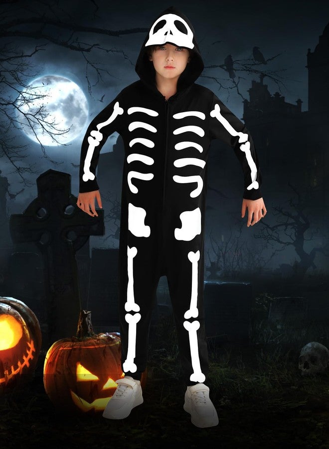 ESHOO Black Halloween Skeleton Costume Kids Girls Boys Hooded Jumpsuit Onesie Halloween Cosplay Outfits 3t 4t 5t 6t 7t 8-12t - Image 4