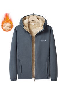 Generic Mens Fleece-Lined Hooded Cardigan Warm Casual Plus Size Dark gray  - Image 1