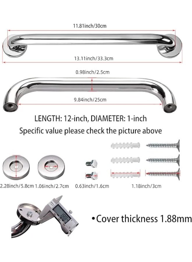 2 Pack Shower Grab Bars Safety Handle, Handicap Bathroom Grab Bars for Bathtubs and Showers, Stainless Steel Shower Balance Bar Bath Hand Rail Support for Seniors Elderly Injury (12 inch) - Image 2