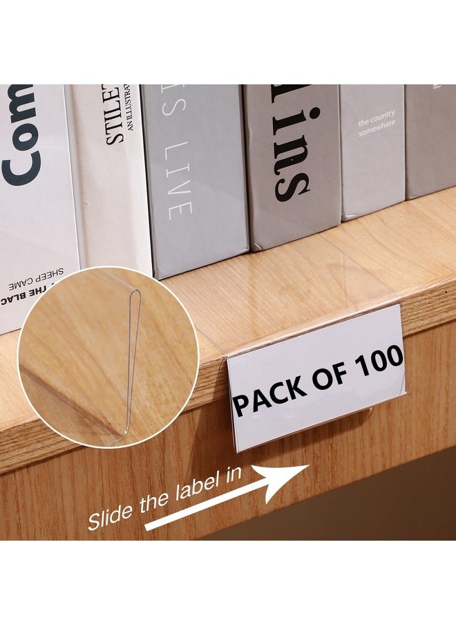 Containlol - 100 Pieces Moveable Shelf Label Holders Clear Shelf Moveable Bookshelf Label Divider Library Shelf Markers For Library Office Classroom Book Shelves (6.5 X 3 X 1.57 Inch) - Image 1