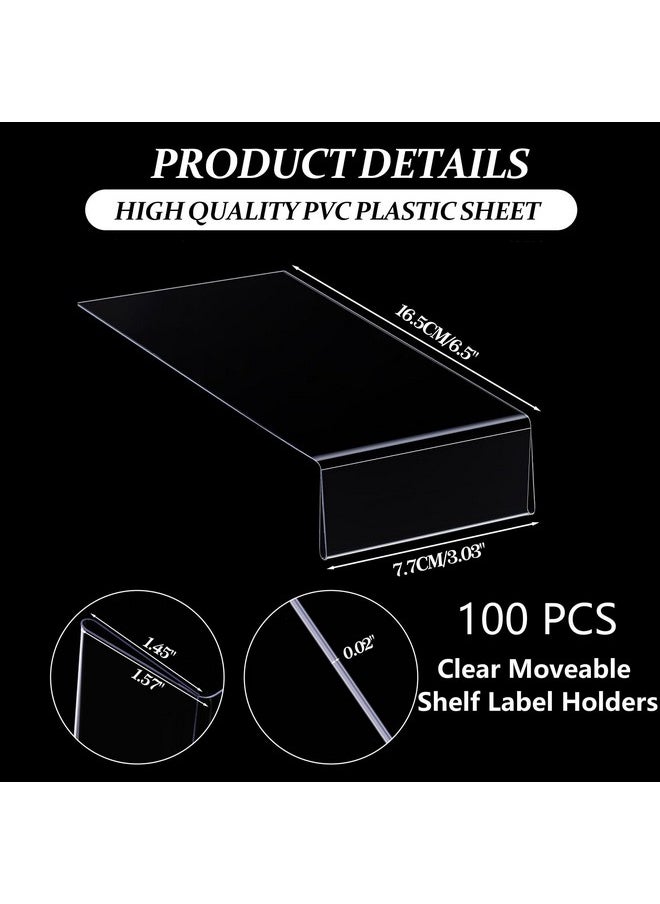 Containlol - 100 Pieces Moveable Shelf Label Holders Clear Shelf Moveable Bookshelf Label Divider Library Shelf Markers For Library Office Classroom Book Shelves (6.5 X 3 X 1.57 Inch) - Image 1