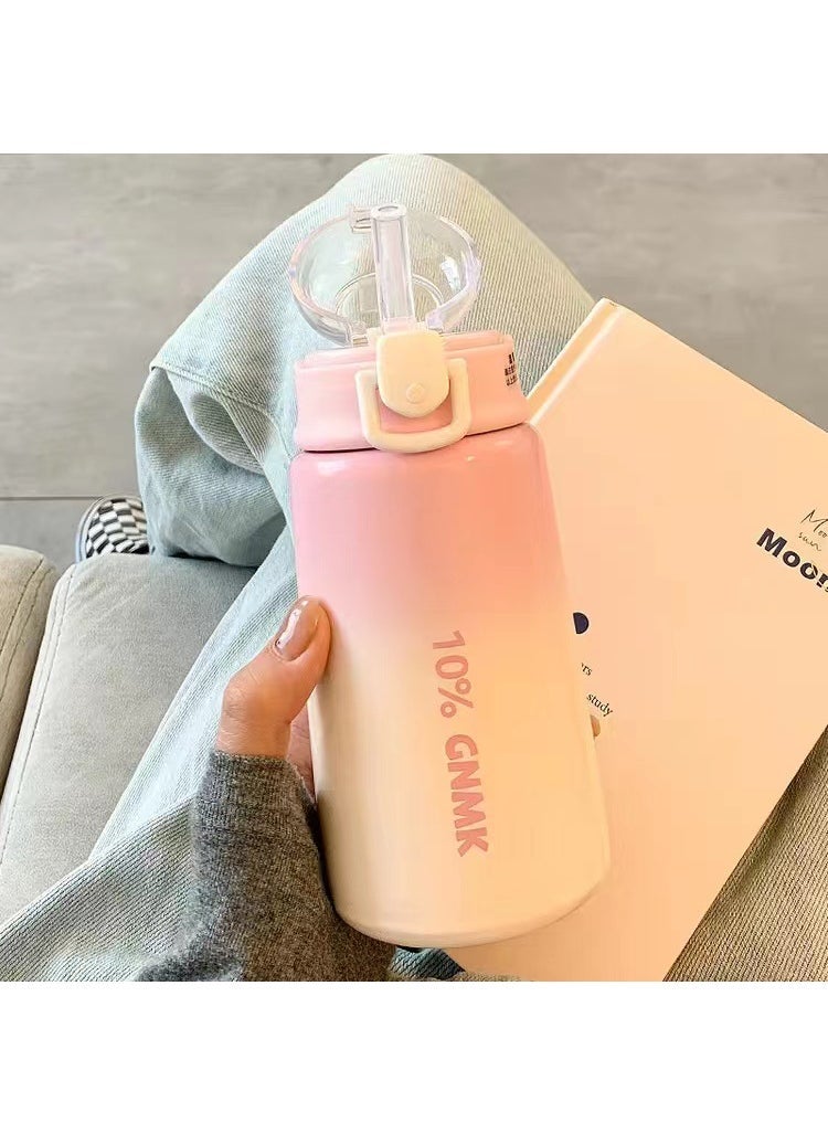 Creative gradient vacuum cup Girls High-looking 304 stainless steel Cup 2023 new womens small portable straw Cup Pink White
