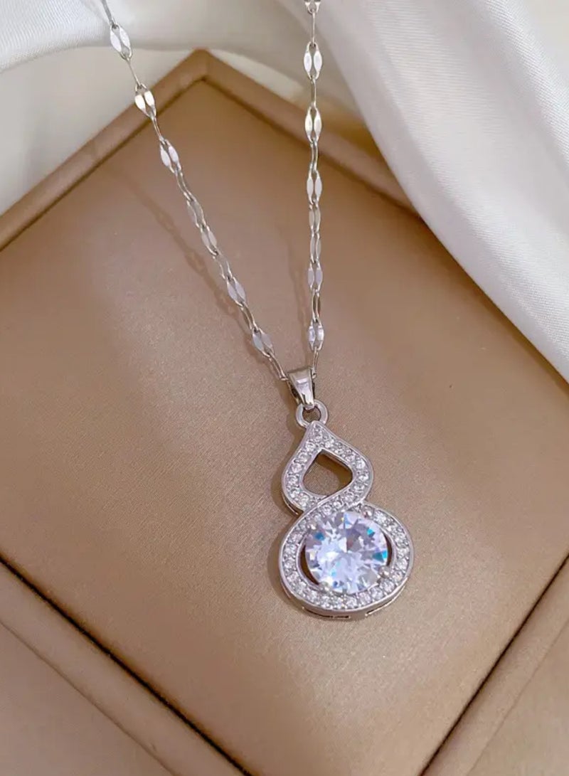 إيكوال سلسال نسائي أنيق مطلي باللون الفضي ومطعم بالزركون - Image 1