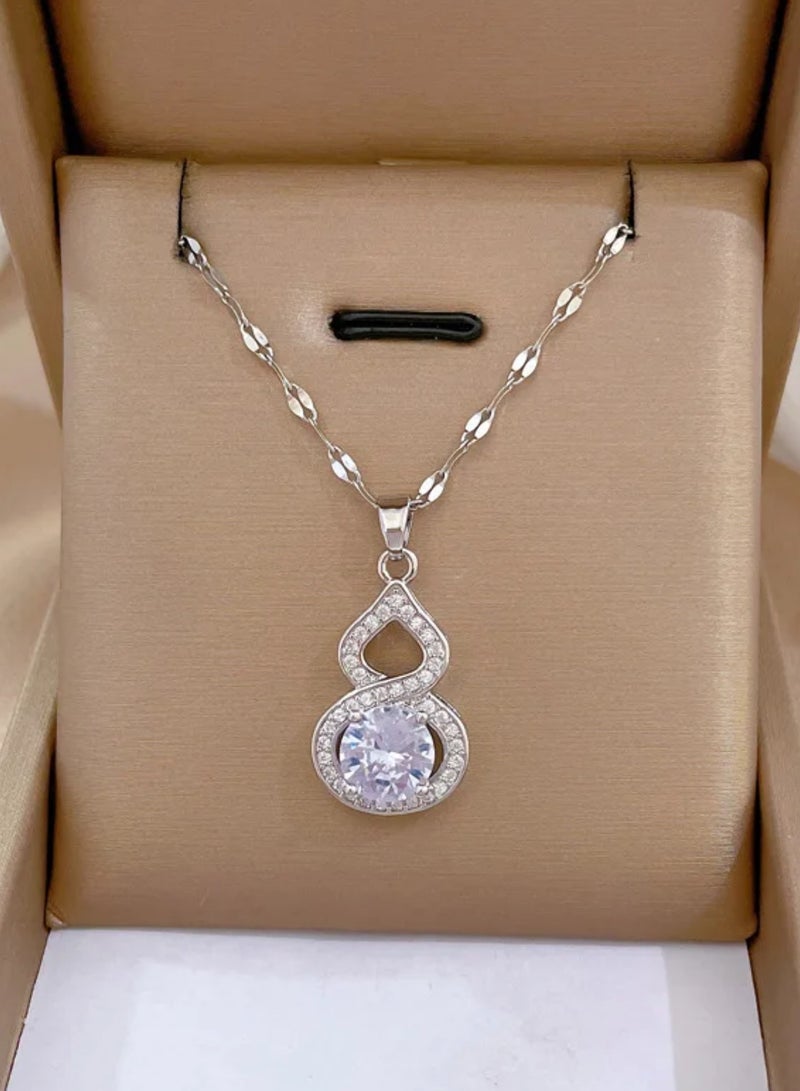 إيكوال سلسال نسائي أنيق مطلي باللون الفضي ومطعم بالزركون - Image 2