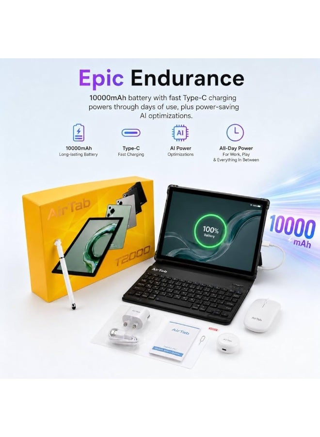 إيرتاب جهاز لوحي أندرويد بشاشة 10.1 بوصة، ذاكرة وصول عشوائي 16 جيجابايت، وذاكرة تخزين داخلية 1 تيرابايت، يدعم شريحتين، يدعم شبكات الجيل الخامس، بطارية 10000 مللي أمبير، لوحة مفاتيح عربية لاسلكية مرفقة. - Image 4