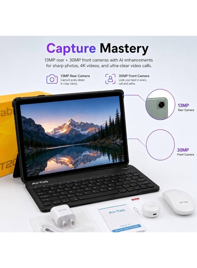إيرتاب جهاز لوحي أندرويد بشاشة 10.1 بوصة، ذاكرة وصول عشوائي 16 جيجابايت، وذاكرة تخزين داخلية 1 تيرابايت، يدعم شريحتين، يدعم شبكات الجيل الخامس، بطارية 10000 مللي أمبير، لوحة مفاتيح عربية لاسلكية مرفقة. - Image 5