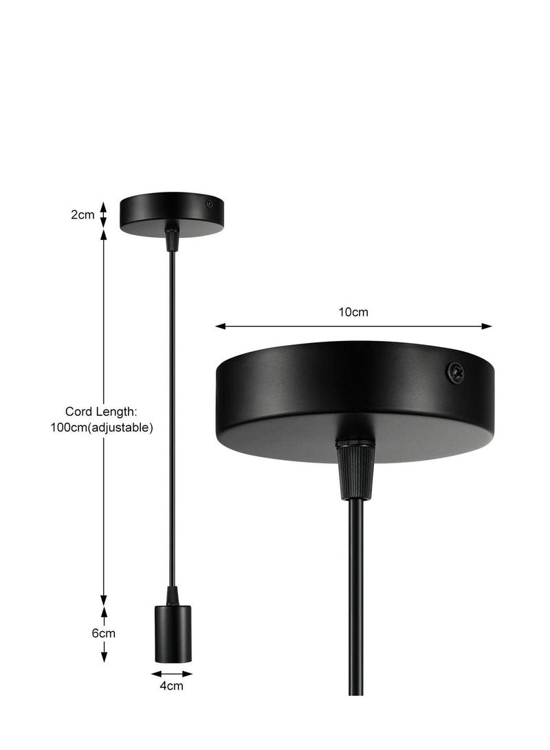 Ceiling Pendant & Lamp Holder, Metal Light Fitting, E27 Fitting Set with Braided Fabric Cable (Black)