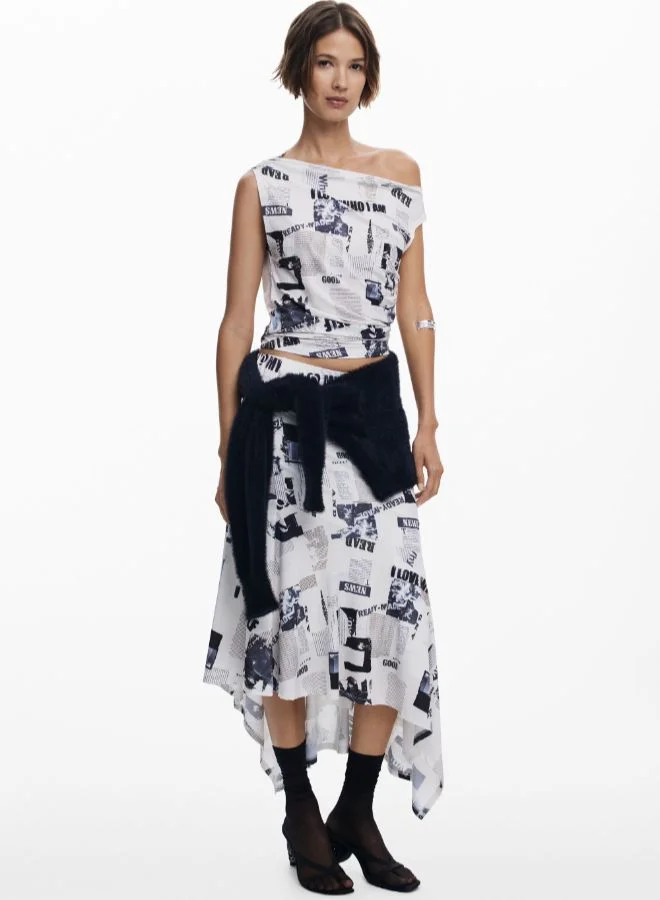 DESIGUAL Newspaper asymmetrical skirt