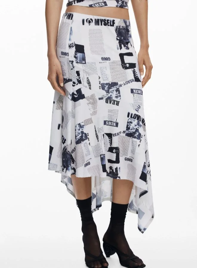 DESIGUAL Newspaper asymmetrical skirt