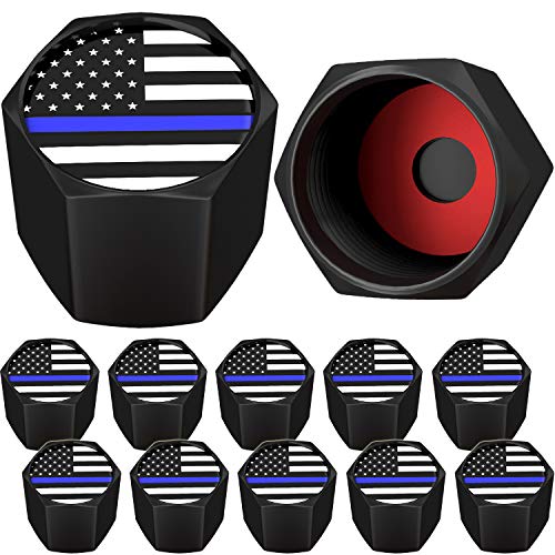 SAMIKIVA American Flag Tire Valve Stem Caps USA with O Rubber Ring Universal Stem Covers for Cars SUVs Bike Bicycle Trucks Motorcycles Airtight Heavy Duty 12 Pack Black Blue USA 12 Pack - Image 1