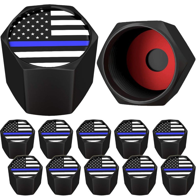 SAMIKIVA American Flag Tire Valve Stem Caps USA with O Rubber Ring Universal Stem Covers for Cars SUVs Bike Bicycle Trucks Motorcycles Airtight Heavy Duty 12 Pack Black Blue USA 12 Pack - Image 3