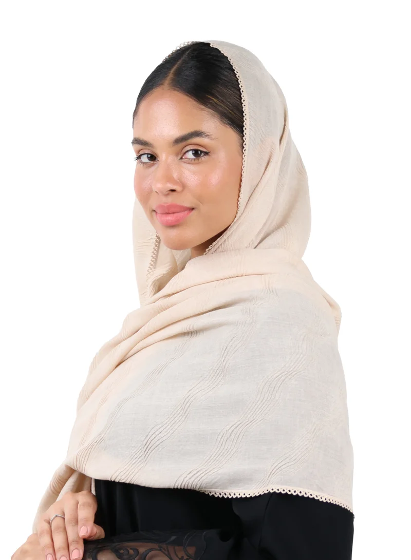 Jameela  Wave Pattern Cotton Crush Scarf with Lace Trim (Blush Beige) for Women | Best Price UAE