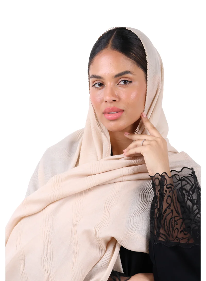 Jameela  Wave Pattern Cotton Crush Scarf with Lace Trim (Blush Beige) for Women | Best Price UAE