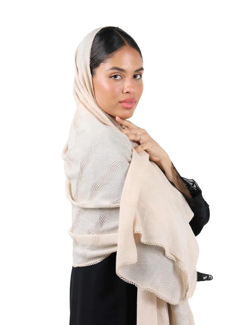 Jameela  Wave Pattern Cotton Crush Scarf with Lace Trim (Blush Beige) for Women | Best Price UAE