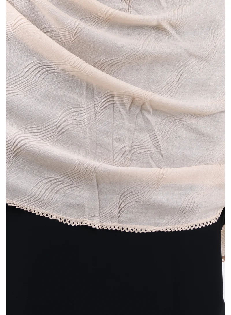 Jameela  Wave Pattern Cotton Crush Scarf with Lace Trim (Blush Beige) for Women | Best Price UAE