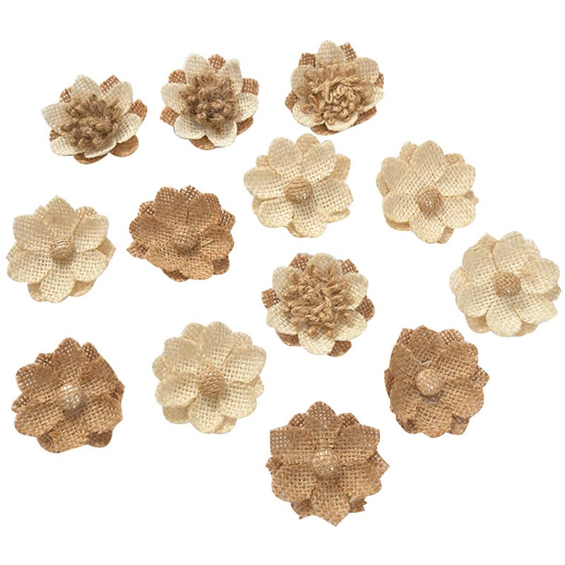 Ewandastore Ewanda store 40 Pcs Burlap Flowers Handmade Rustic Flower for Home DIY Bouquets Craft Wedding Party Decoration - Image 1
