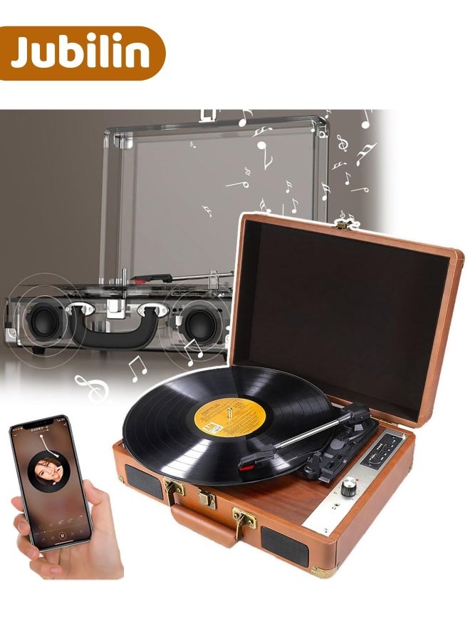 Jubilin Suitcase Type Vinyl Record Player, Retro Portable Phonograph, Old School Vinyl Turnable, HIFI Sound Quality, Support Wireless Connection,Brown - Image 1
