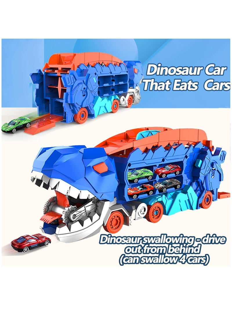 Excefore City Dinosaur Ultimate Hauler Track Toy, Transforms into Stomping Dinosaur with Race Track Ultimate Transporter Hauler Toddler Toys Gifts for Kids Ages 3 4 5 6 Years Old(4 Cars)  - Image 3