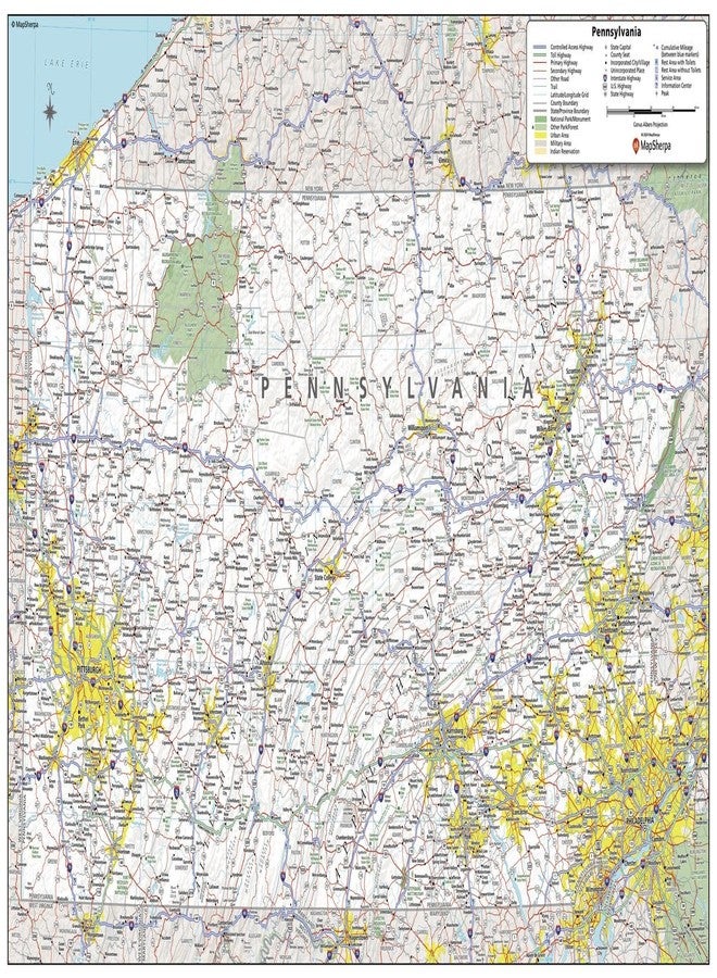 MapSherpa: Pennsylvania State Wall Map - 24 x 36 inch Poster - Front Lamination - Image 1