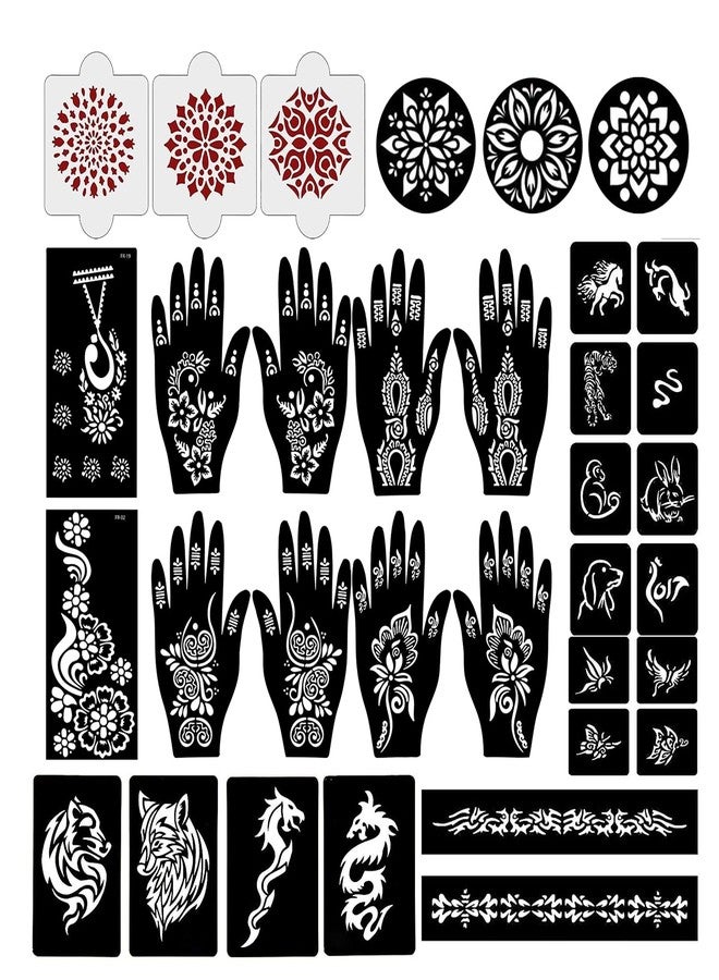 إيفاناز مجموعة إيفانا المكونة من 34 قطعة من قوالب الحناء القابلة لإعادة الاستخدام لليدين والمعصم والجسم والظهر والرقبة والوجه، عبوة كومبو من القوالب للنساء والفتيات والأطفال، سهلة الاستخدام في 4 خطوات فقط، مجموعة تصميم هندي، A2272 - Image 1