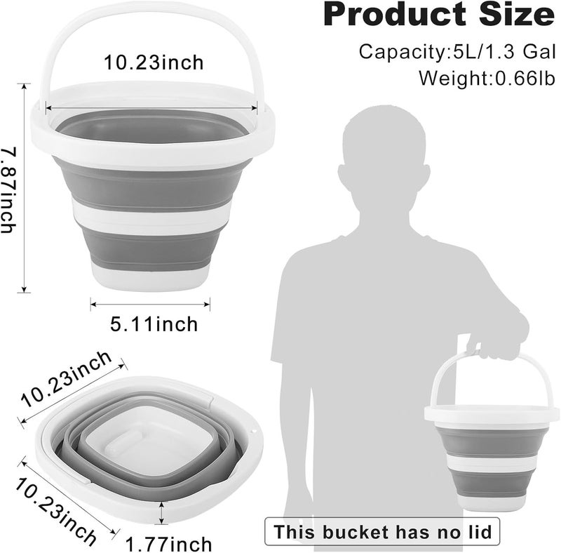 BIDFUL Collapsible Bucket 5L, Foldable Mop Bucket Car Wash Buckets with Handle for Cleaning Supplies, Portable Sink Wash Basin Storage Bin Ice Tub for Fishing Beach Outdoor Camping Kitchen RV Accessories - Image 2