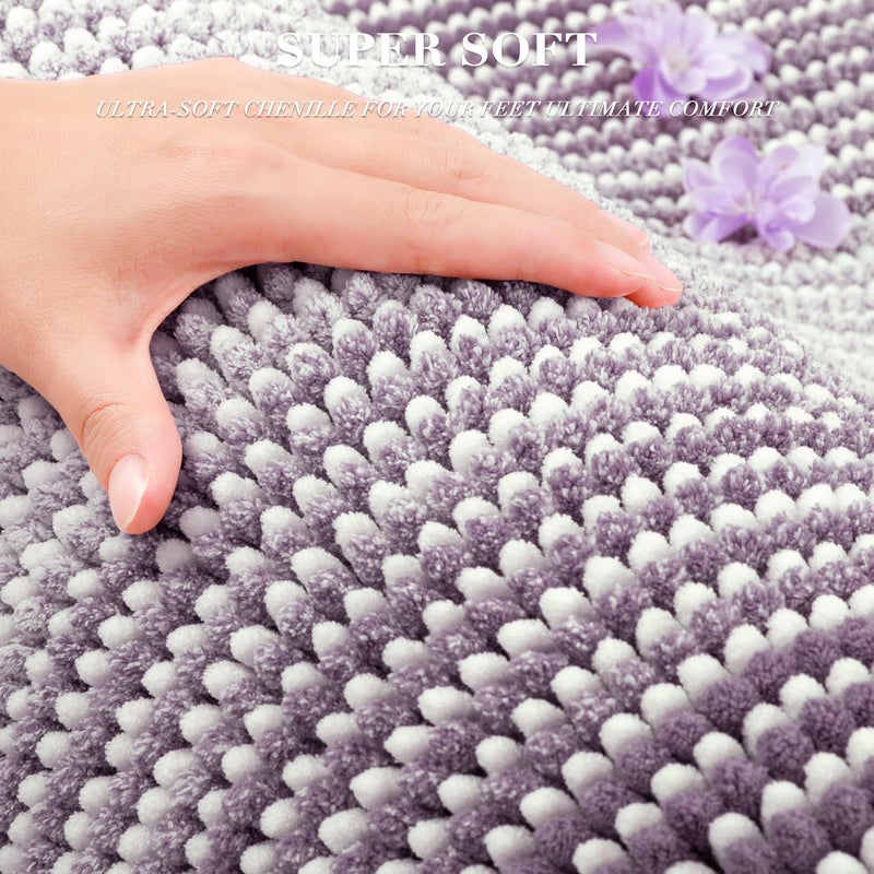 BSICPRO Bathroom Rugs and Mats Sets, 2 Piece Thick Absorbent Chenille Non Slip, Soft Shaggy Floor Mats, Machine Washable (Lavender Purple, 20" x 47" Plus 16" x 24") - Image 4