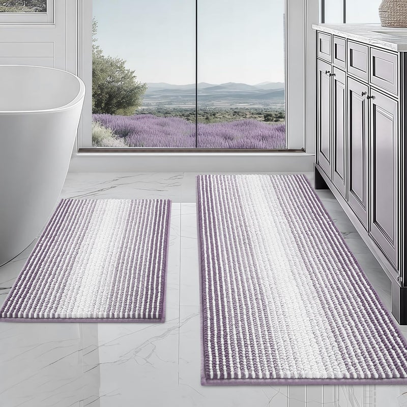 BSICPRO Bathroom Rugs and Mats Sets, 2 Piece Thick Absorbent Chenille Non Slip, Soft Shaggy Floor Mats, Machine Washable (Lavender Purple, 20" x 47" Plus 16" x 24") - Image 1