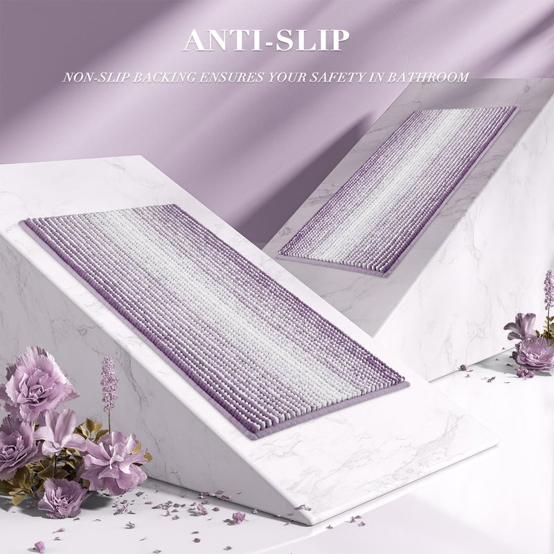BSICPRO Bathroom Rugs and Mats Sets, 2 Piece Thick Absorbent Chenille Non Slip, Soft Shaggy Floor Mats, Machine Washable (Lavender Purple, 20" x 47" Plus 16" x 24") - Image 3