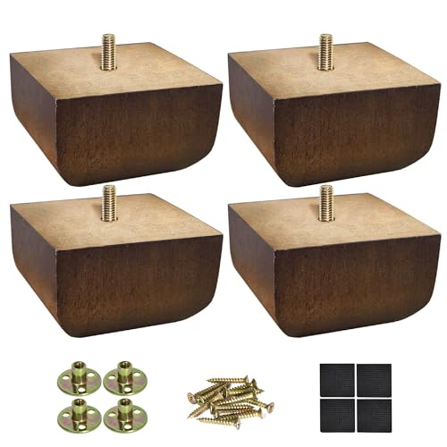 AORYVIC Sofa Legs Square Bed Feet 2 inch Wood Replacement Leg for Furniture Set of 4, Dark Brown - Image 1
