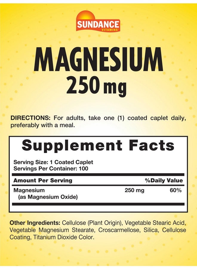 Sundance Magnesium Supplement | 250mg | 100 Caplets | Essential Mineral Formula | Vegetarian, Non-GMO, & Gluten Free - Image 2