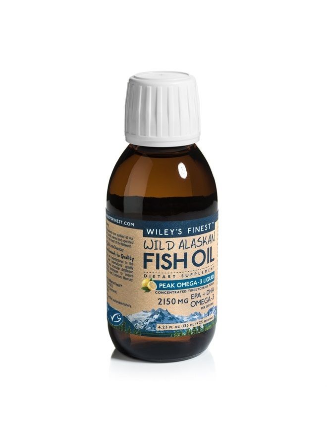 Wiley's Finest Wild Alaskan Fish Oil Peak Omega-3 Liquid Supplement - 2300mg EPA and DHA Omega-3s - Lemon Flavor - 4.23 Oz (25 Servings) - Image 1